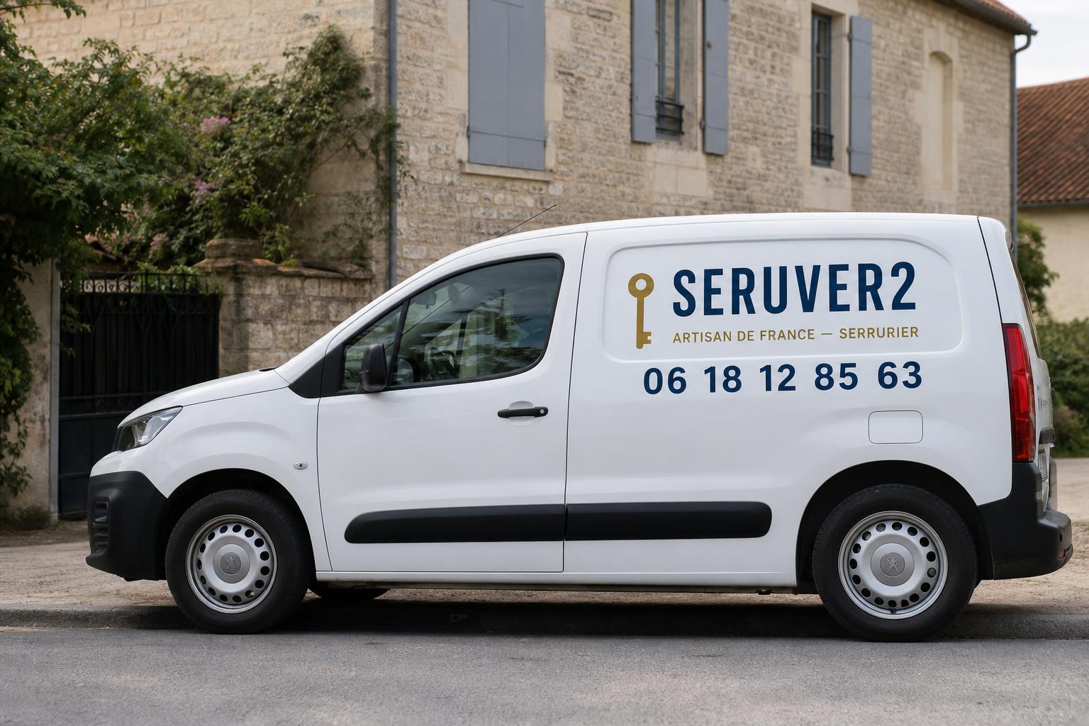 Artisan Seruver2 devant son utilitaire dans une petite ville française